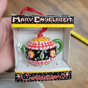 Mary Engelbreit Festive Teapot Ornament - Red, Green, Black